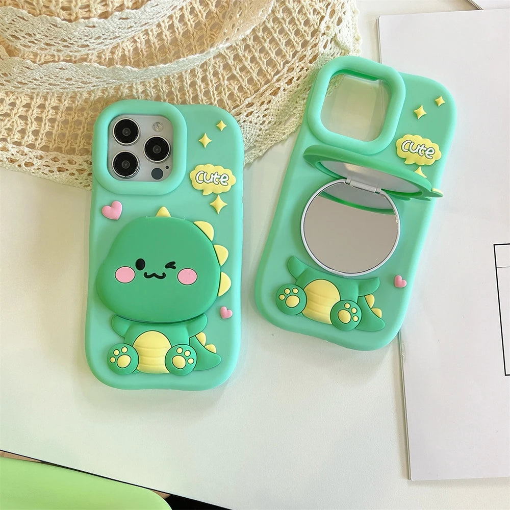 High Quality 3D Cute Dinosaur Hide Makeup Mirror Phone Case