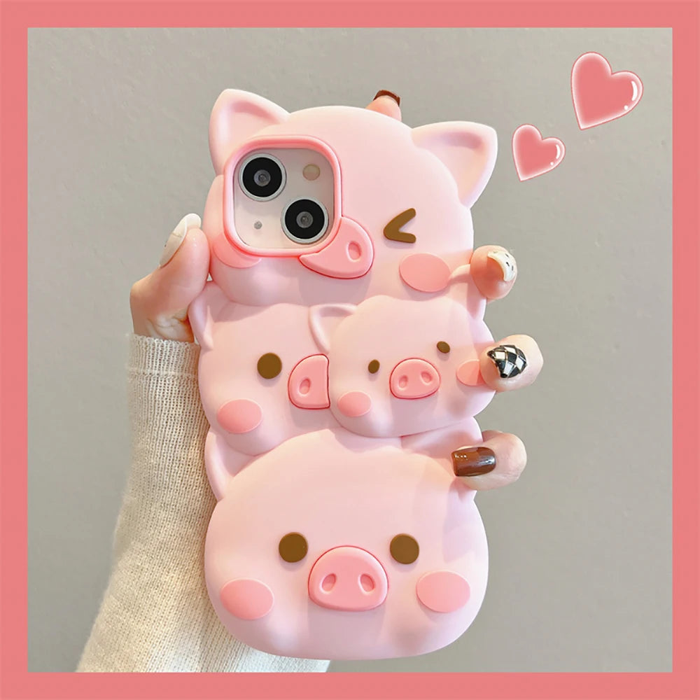 Cute 3D Pig Soft Silicone Phone Case For iPhone