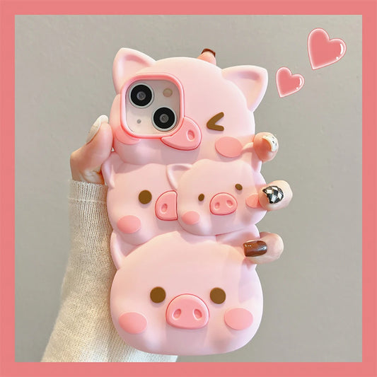 Cute 3D Pig Soft Silicone Phone Case For iPhone