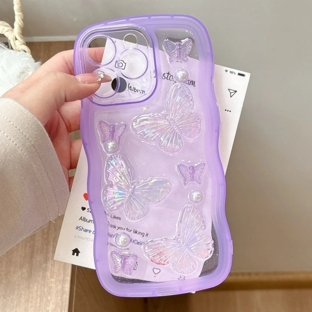 3D Butterfly Crystal Bling Glitter Clear Case For iPhone