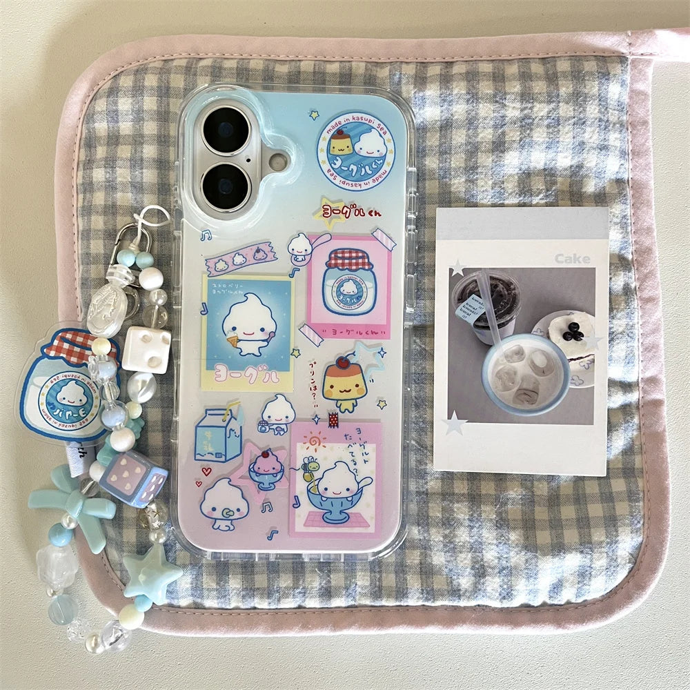 Summer Ice Cream Drink Milk Cartoon Lanyard Chain Phone Case