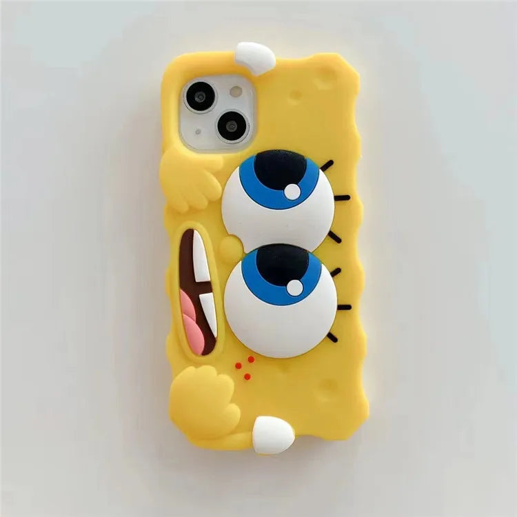 3D Cute Cartoon Big Eyes Spongebob Phone Case For iPhone
