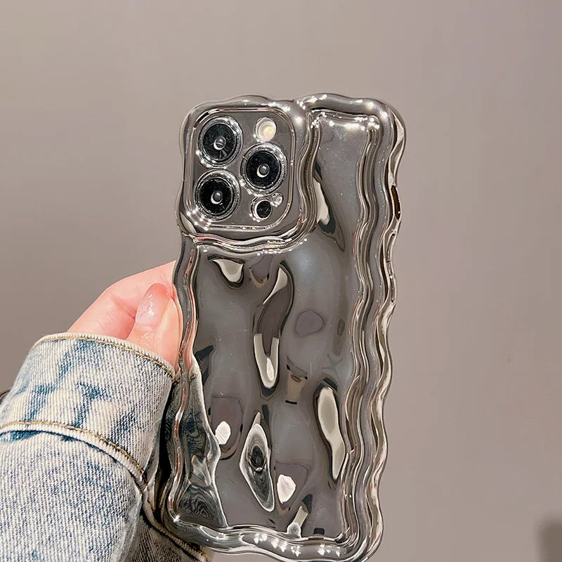 Electroplated Wave Bumper Meteorite Texture Glossy Back Cover Phone Case