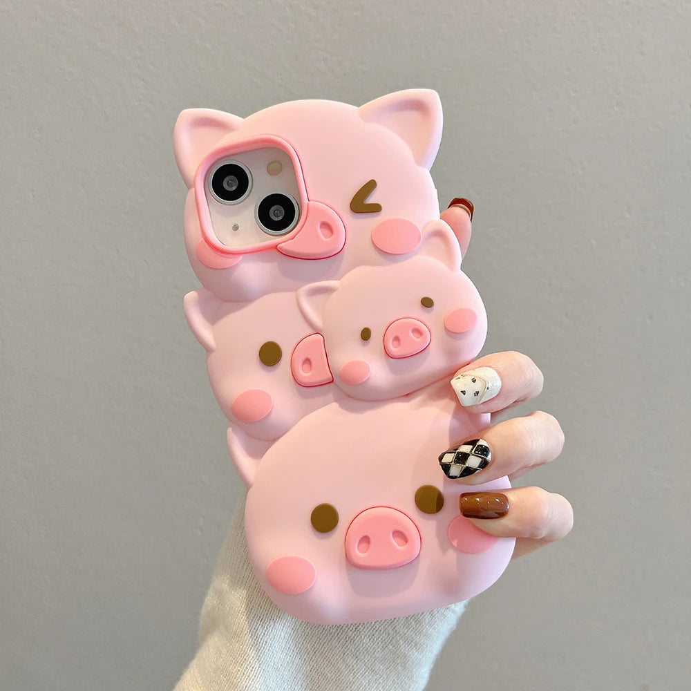 Cute 3D Pig Soft Silicone Phone Case For iPhone