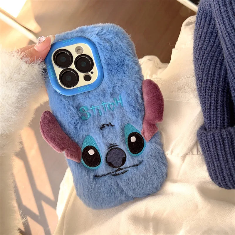 3D Cute Cartoon Stitch Embroidered Plush Phone Case For iPhone