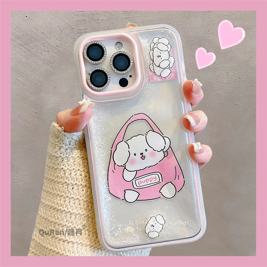 Cute Puppy Cartoon Pig Liquid Glitter Phone Case