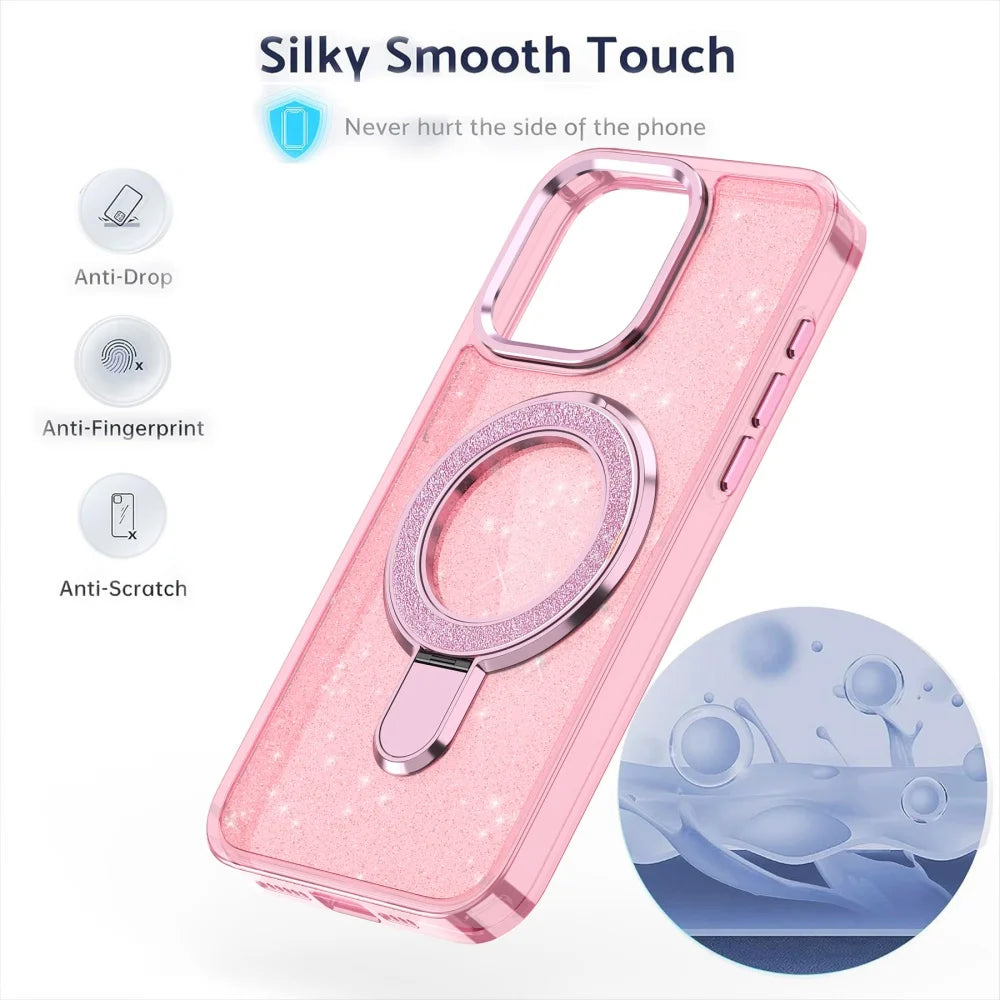 Luxury Glitter Fold Magnetic Metal Ring Stand Case For iPhone