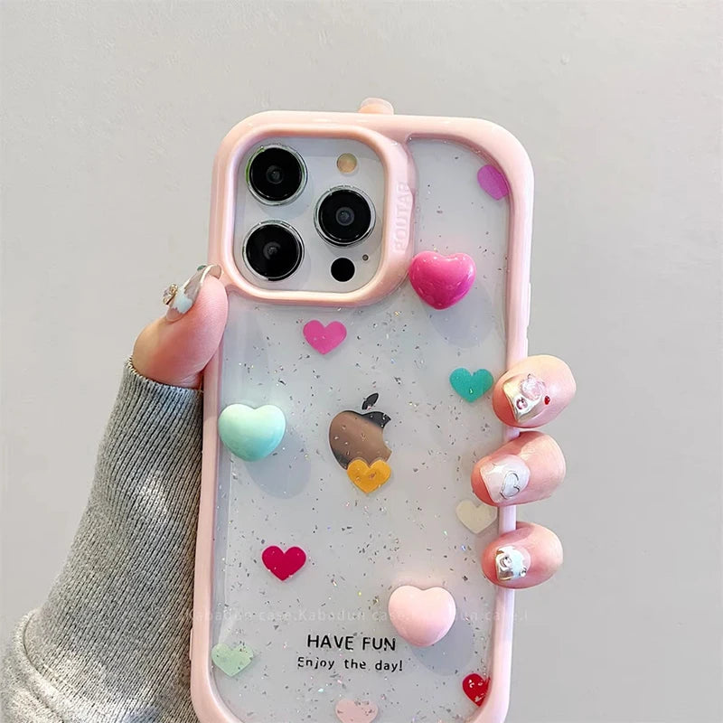 Fashion Colorful 3D Love Heart Glitter Phone Case