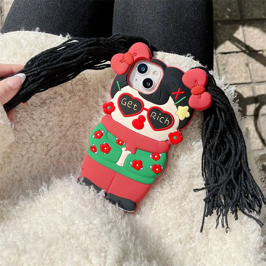 Cartoon Cute Girl With Long Protective Phone Case