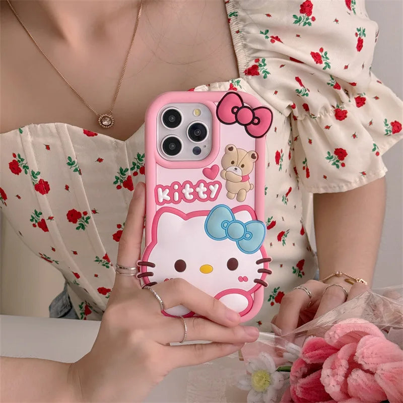 Cute Cartoon Bear Hello Kitty Soft Silicone Phone Case For iPhone