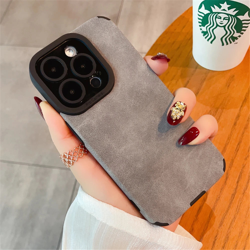 Luxury Suede Lambskin Leather Full Phone Case For iPhone