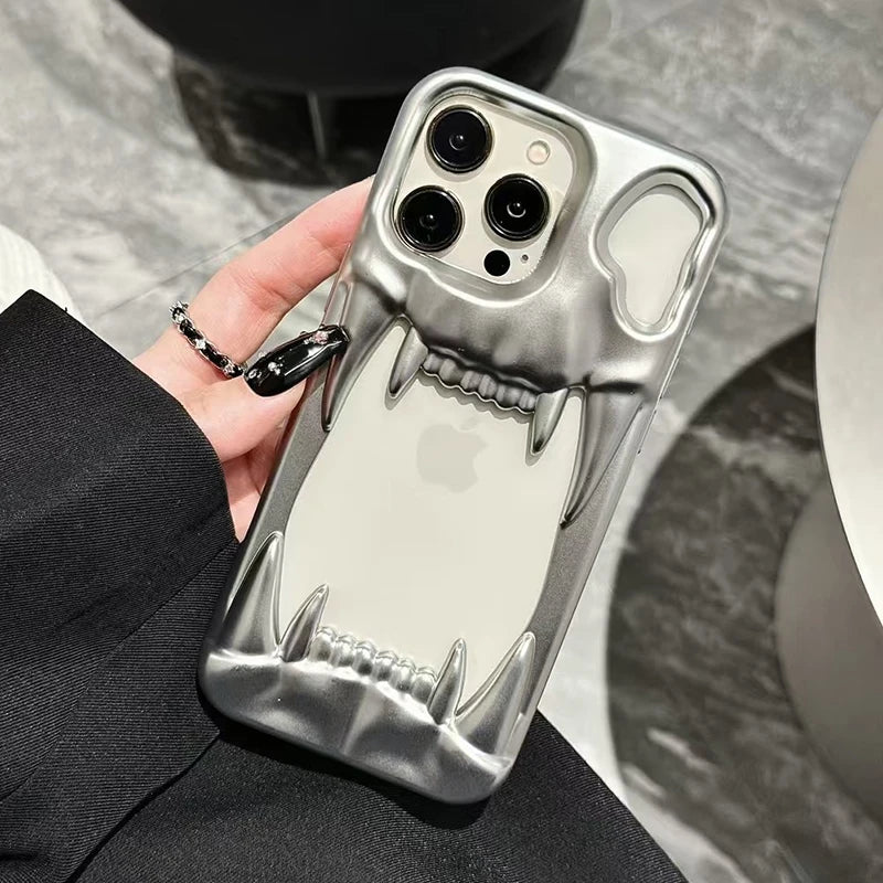 Fashion Metal Matte Silver Tiger Tooth Heat Dissipation Phone Case