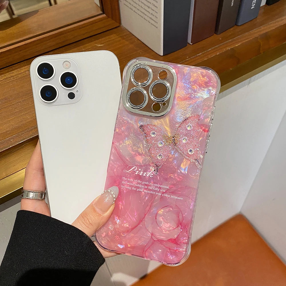 Luxury Butterfly Glitter Clear Conch Shell Phone Case