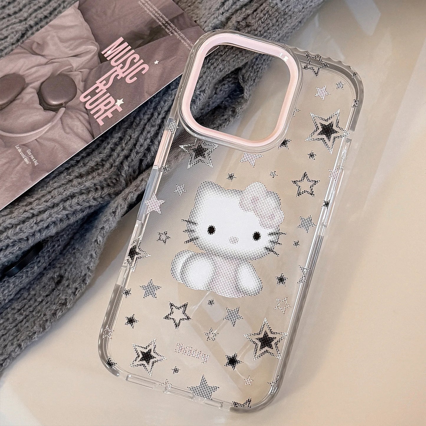 Korean Cartoon Pixel Hello Kitty Stars Soft Phone Case For iPhone