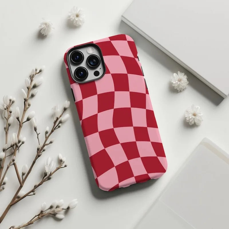 Retro Red Wavy Checkered Phone Case