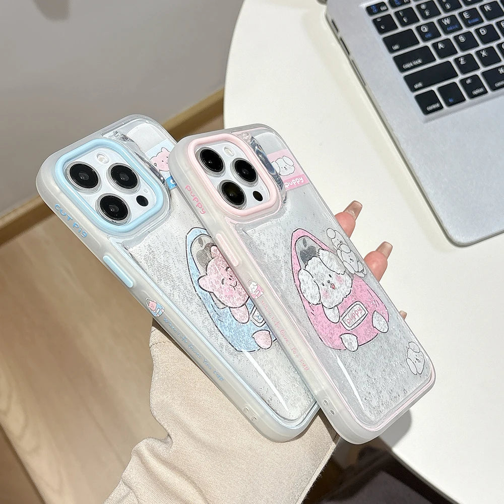 Cute Puppy Cartoon Pig Liquid Glitter Phone Case
