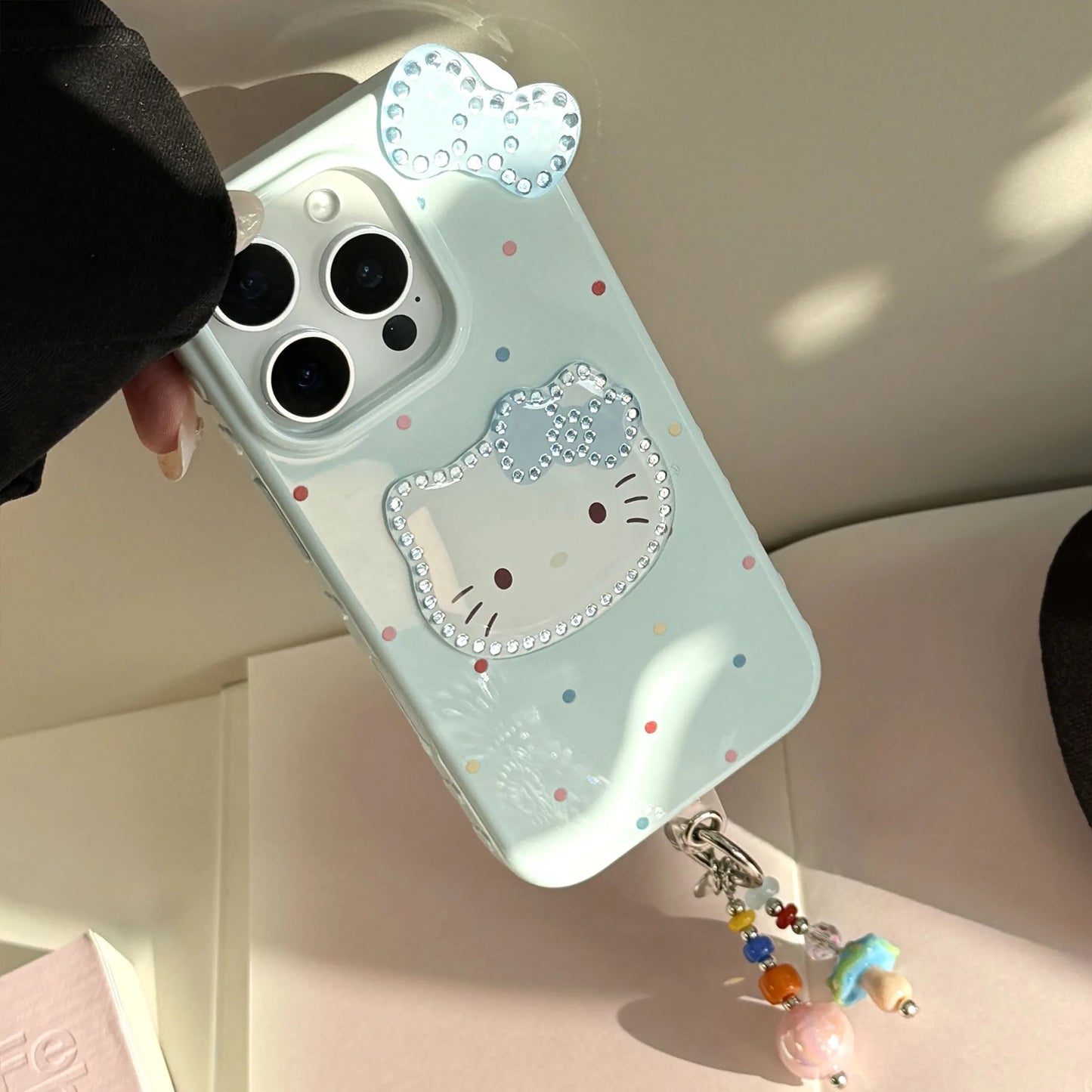 Korean Colorful Wave Point 3D Bowknot Hello Kitty Phone Case For iPhone