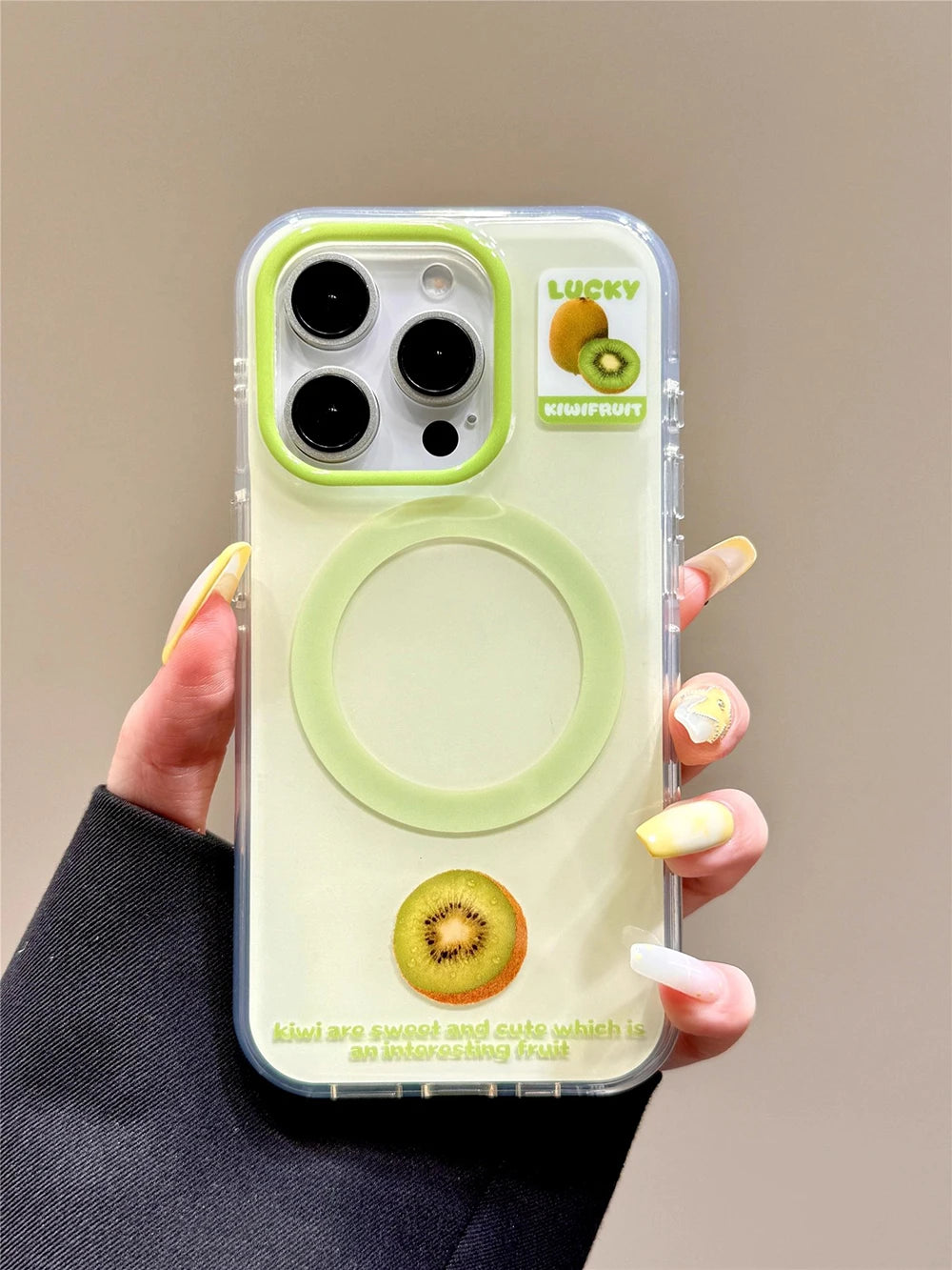 3D Cute kiwi Clear Magnetic Grip Tok Stand Holder Phone Case For iPhone