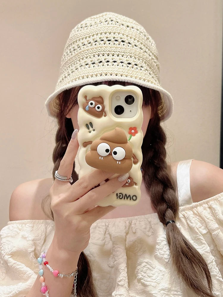 Funny Red Flower Cow Dung Foldable Holder Stand Silicone Cover For iPhone