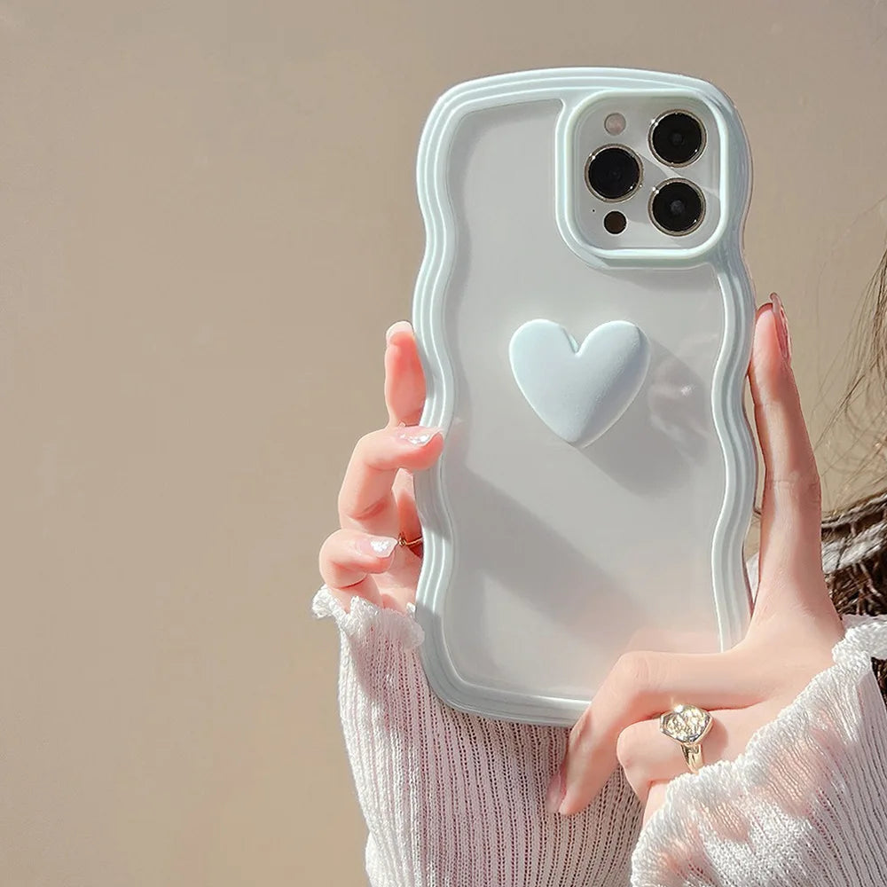 Fashion Wave Frame 3D Love Heart Phone Cover For iPhoneCase