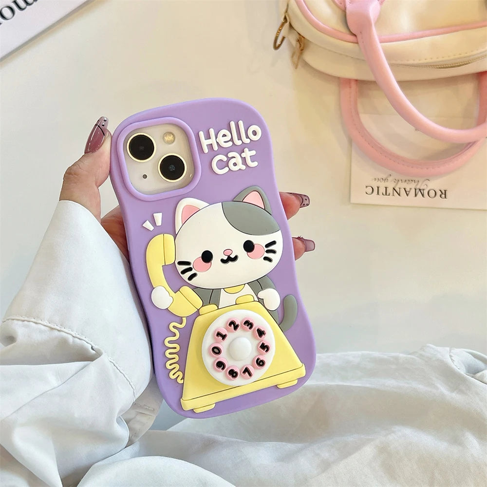 3D Cute Cat Cartoon Silicone Funny Phone Case