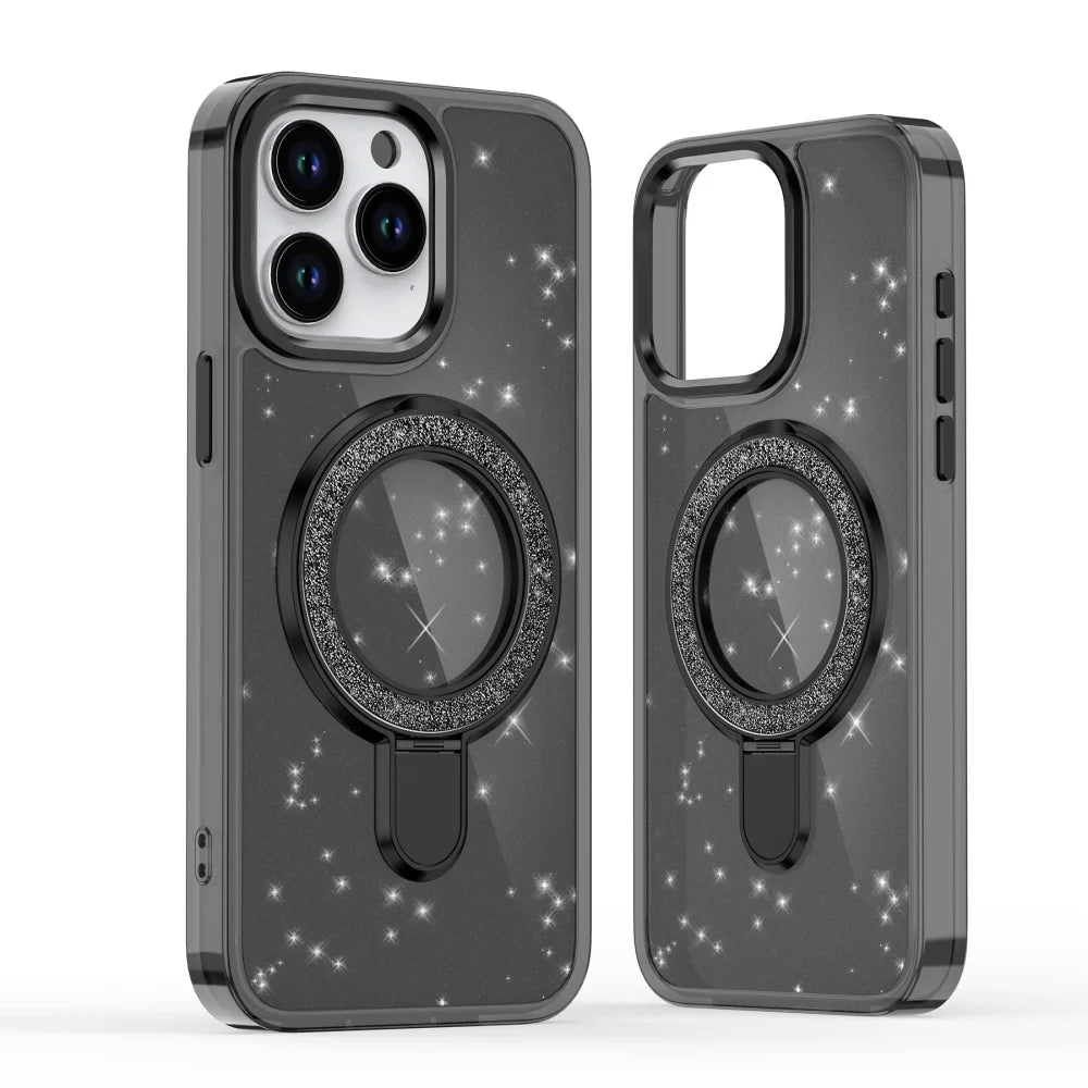 Luxury Glitter Fold Magnetic Metal Ring Stand Case For iPhone