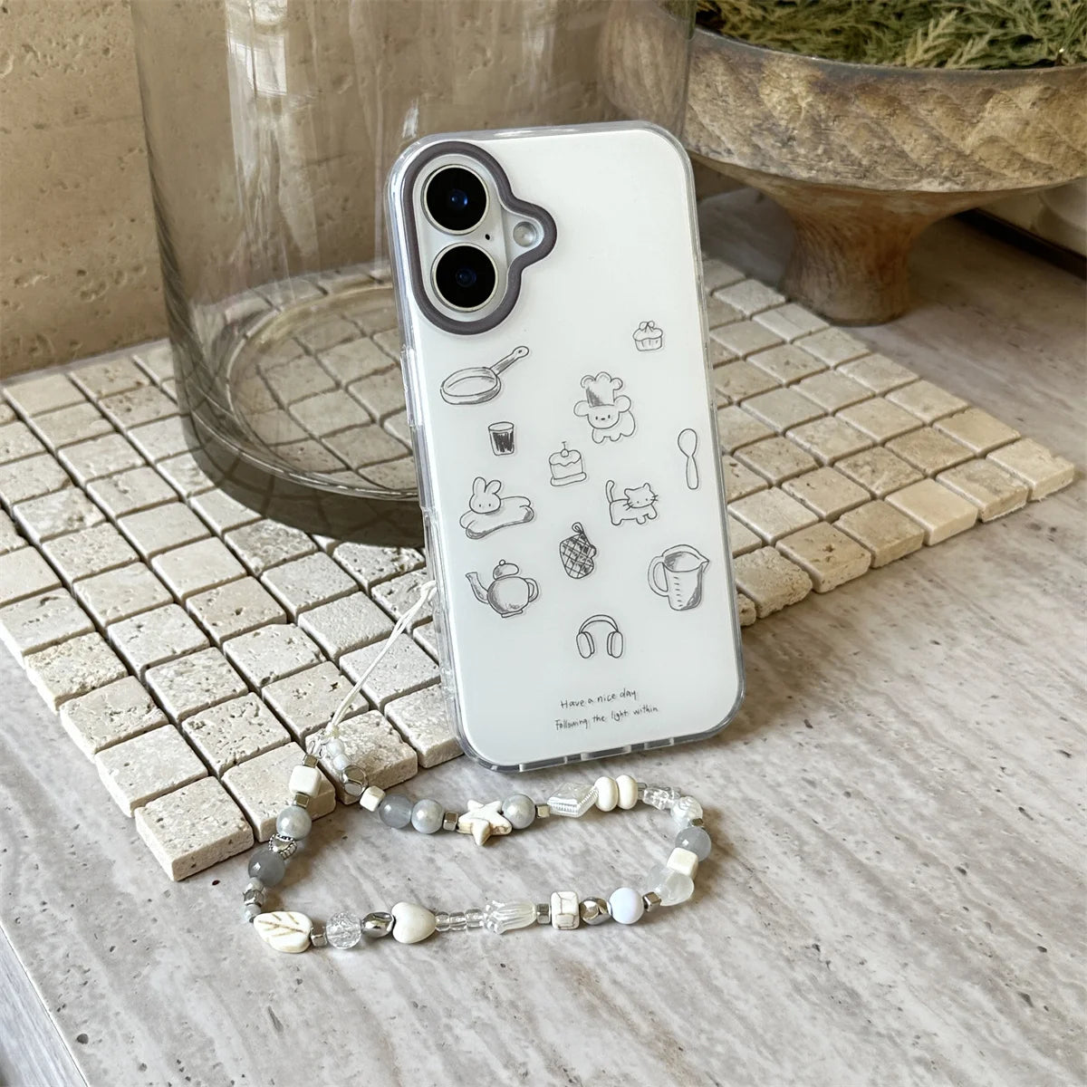 Grey Frame Line Drawing With Star Wrist Chain Chic Phone Case