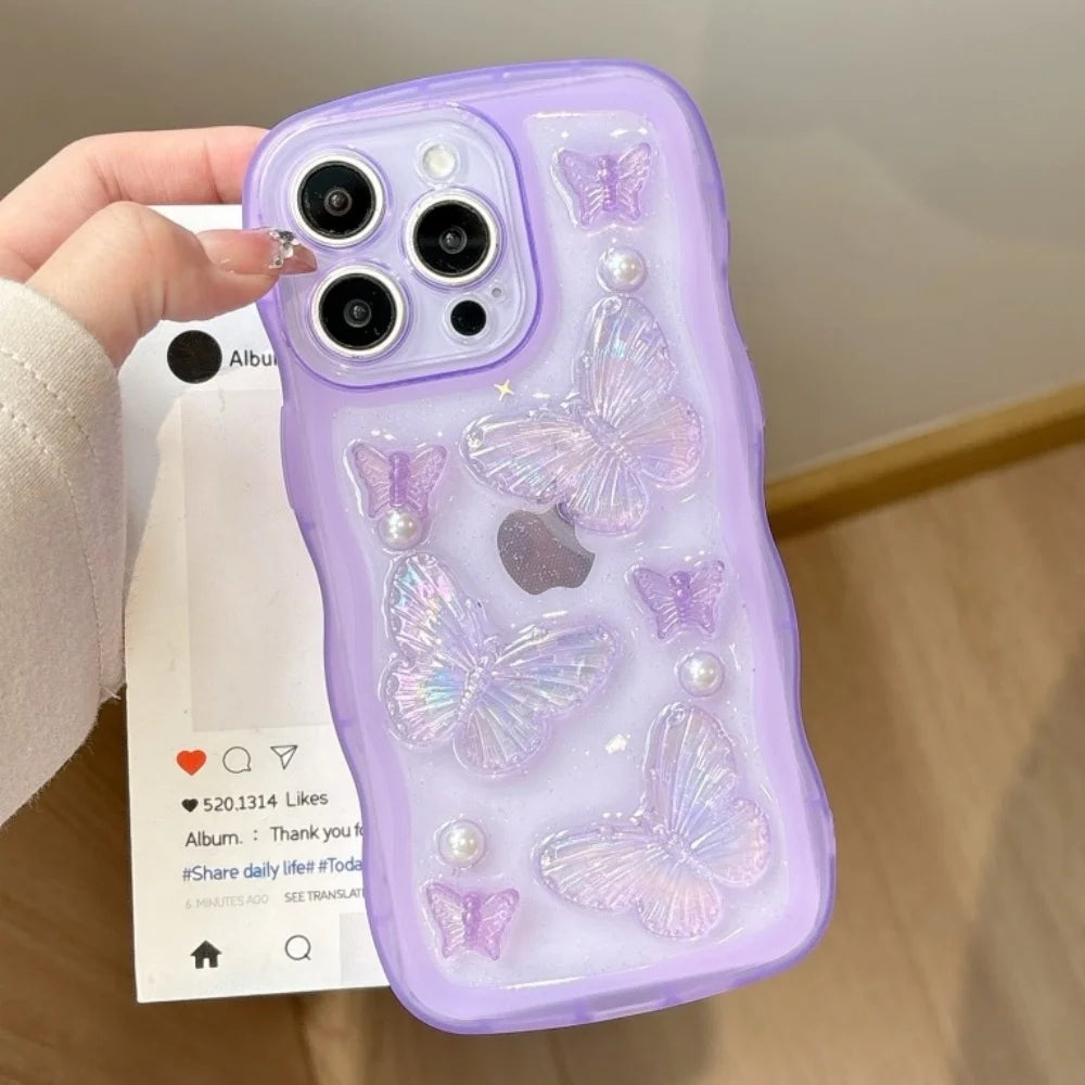 3D Butterfly Crystal Bling Glitter Clear Case For iPhone