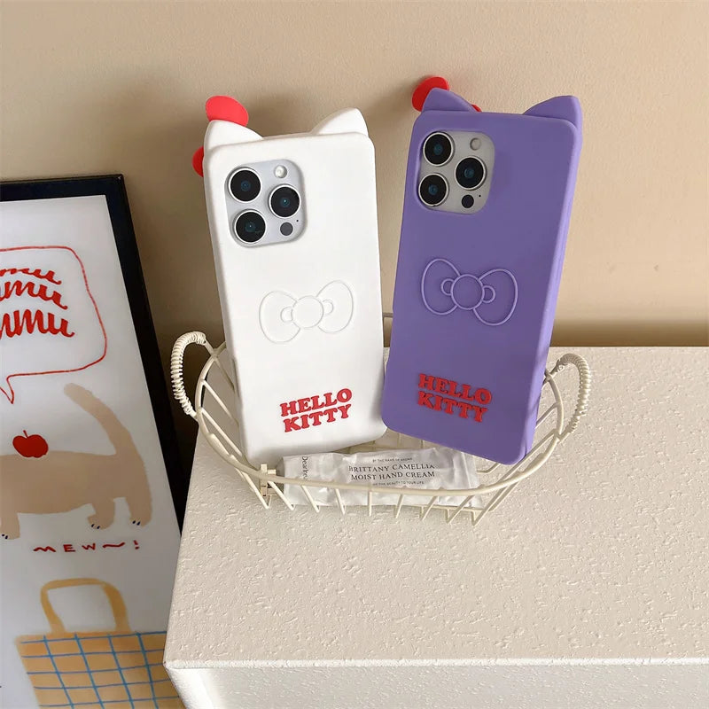 3D Cartoon Hello Kitty Bow Case For iPhone