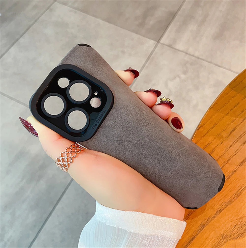 Luxury Suede Lambskin Leather Full Phone Case For iPhone