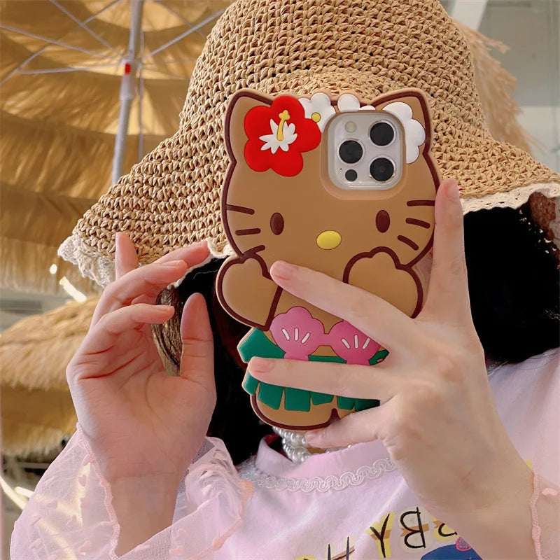 3D Cute Cartoon Hello Kitty Hawaiian Series Phone Case For iPhone