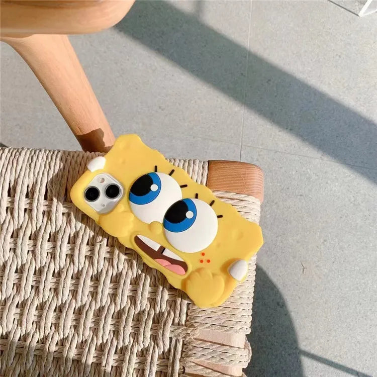 3D Cute Cartoon Big Eyes Spongebob Phone Case For iPhone