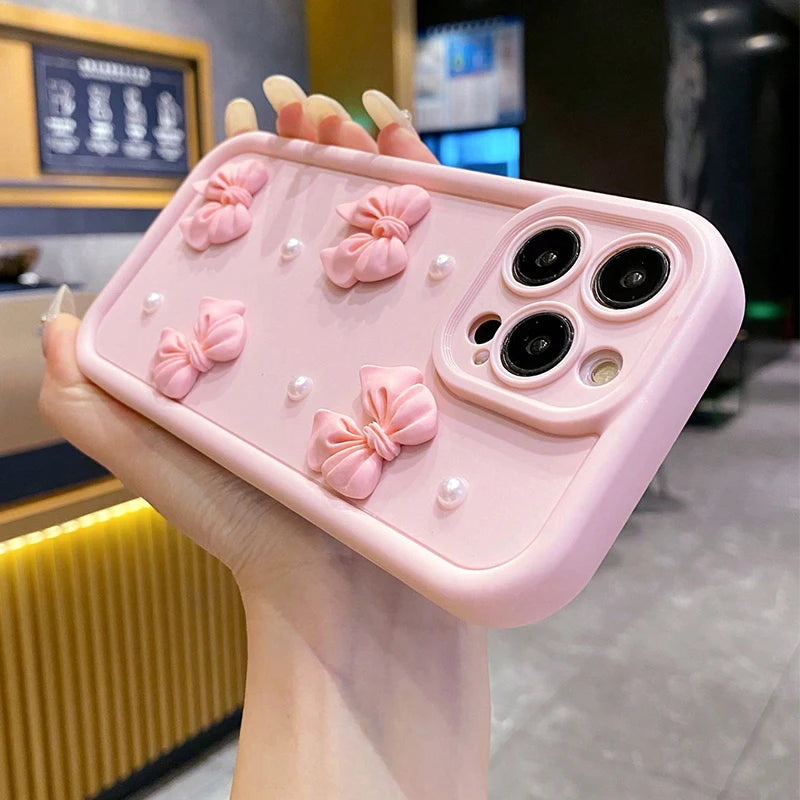 Cute 3D Pearl Bow Phone Case For iPhone