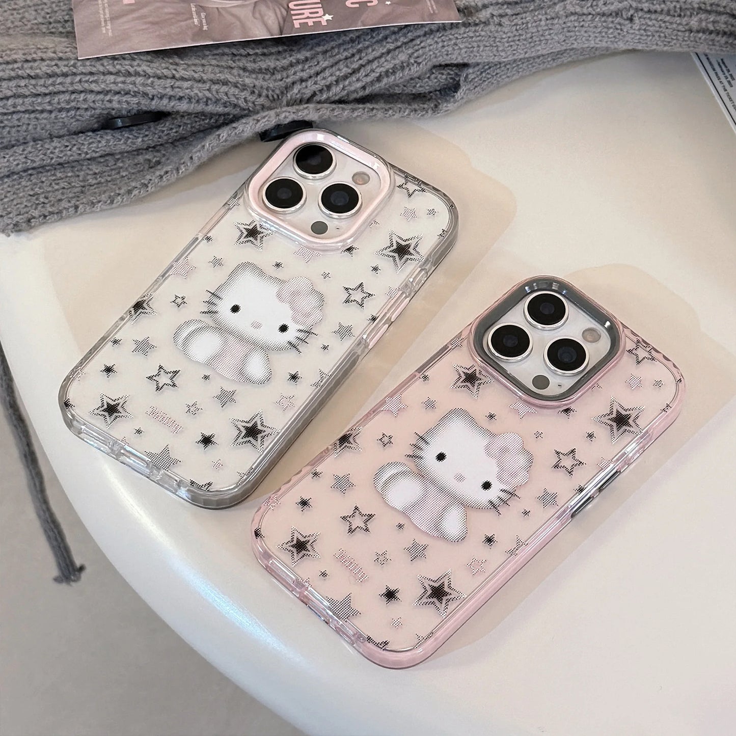 Korean Cartoon Pixel Hello Kitty Stars Soft Phone Case For iPhone