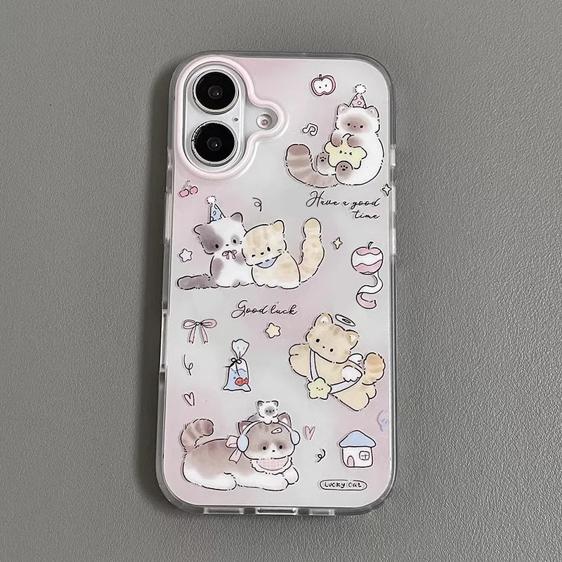 Happy Cute Kitten Puppy Bracket Compatible Phone Case