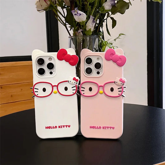 Kawaii Cartoon Glasses Bowknot Hello Kitty Phone Case For iPhone
