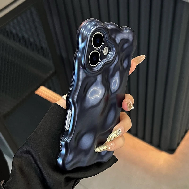 Luxury Matte Blue Bubble Wave Shape Phone Case
