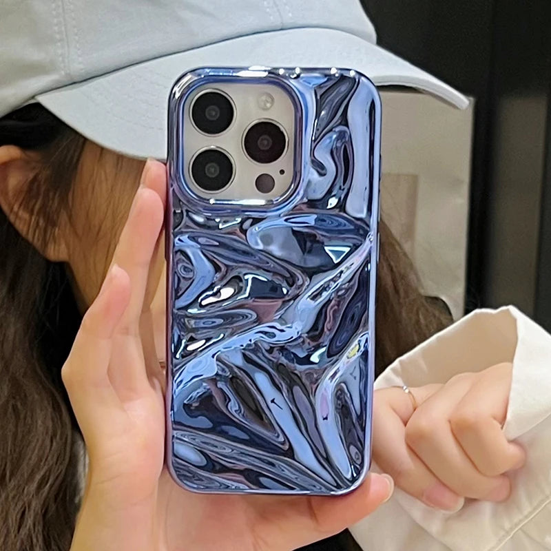 Plating Blue Glossy Water Ripple Phone Case