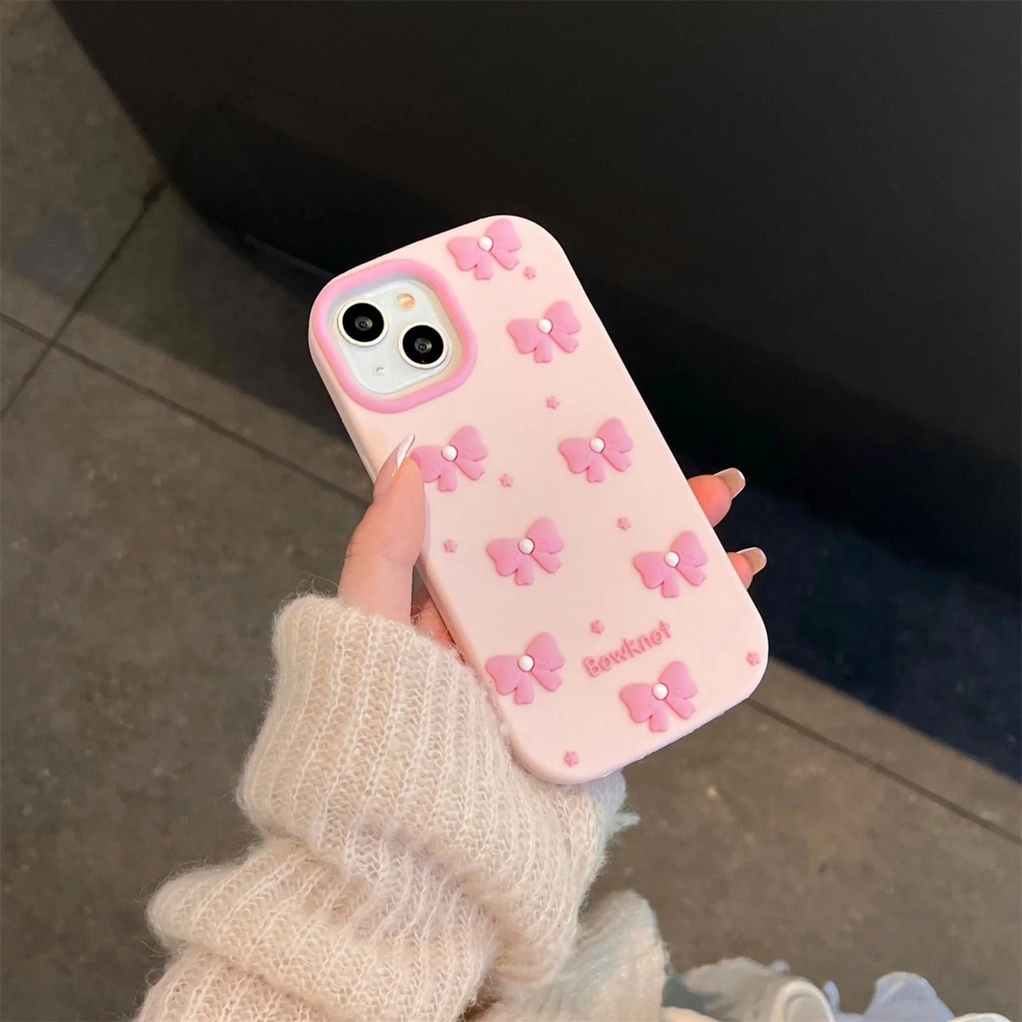 Cute Cartoon Mobile Pearl Pink Bow  Phone Case for iPhone