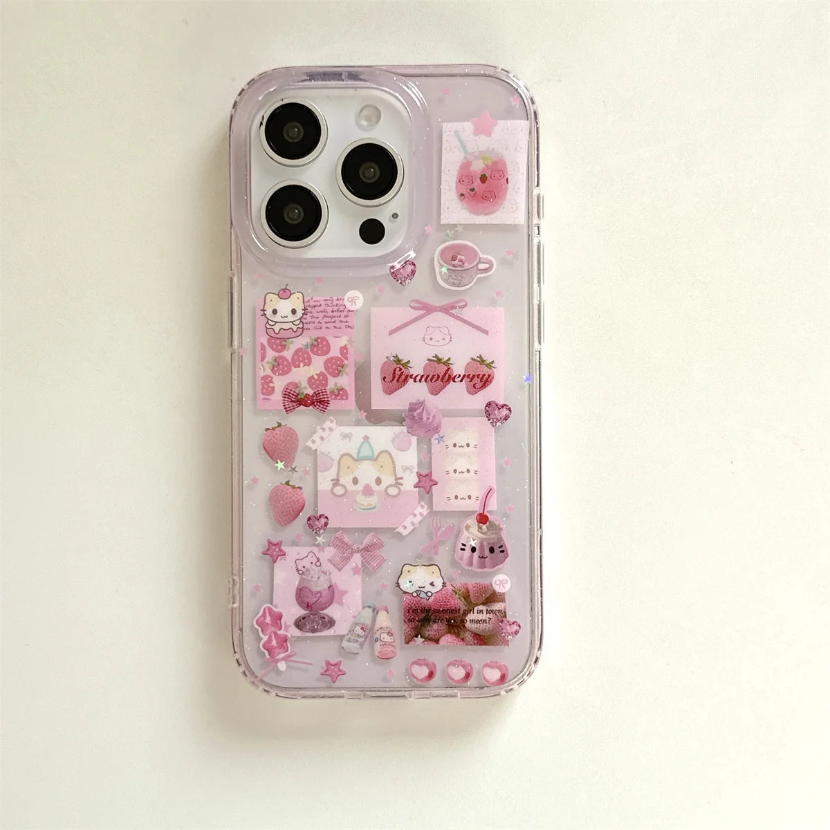 Cute Cartoon Strawberry Marshmallow Cat Phone Case