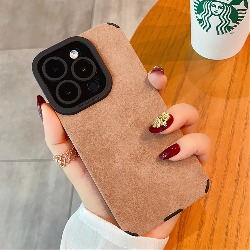 Luxury Suede Lambskin Leather Full Phone Case For iPhone
