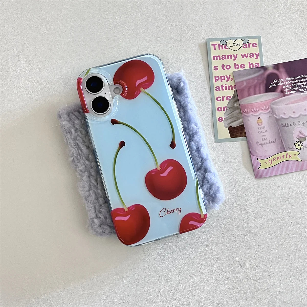 New Fashion Cute Fruit Light Blue Cherry Phone Case