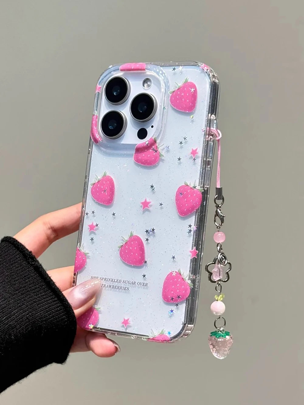 Glitter Strawberry With 3D Dangle Shockproof Cute Phone Case