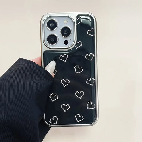 Cartoon Mosaic Love Heart Black Phone Case