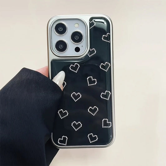 Cartoon Mosaic Love Heart Black Phone Case