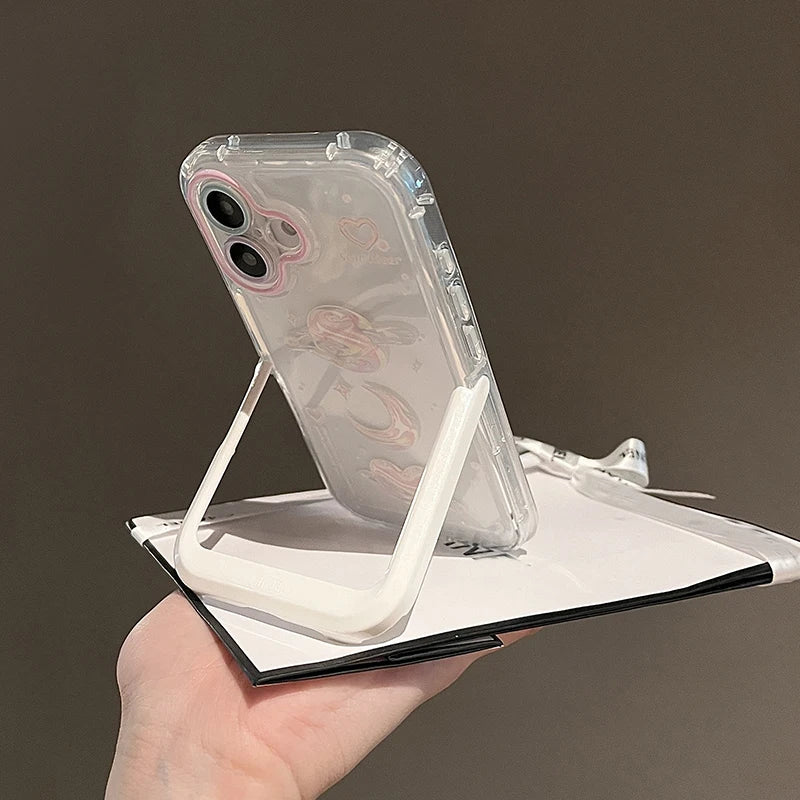 Pink Bow Moon Stars Bracket Phone Case For iPhone