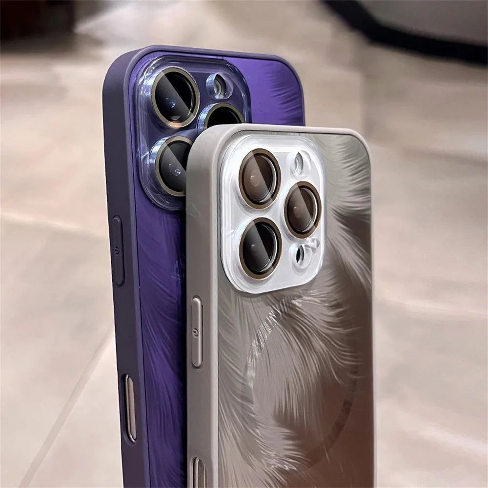 Dazzling For Magsafe Glitter Feather Pattern Magnetic Phone Case For iPhone