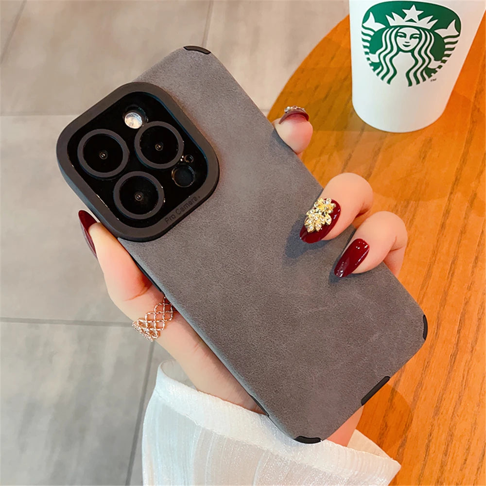 Luxury Suede Lambskin Leather Full Phone Case For iPhone