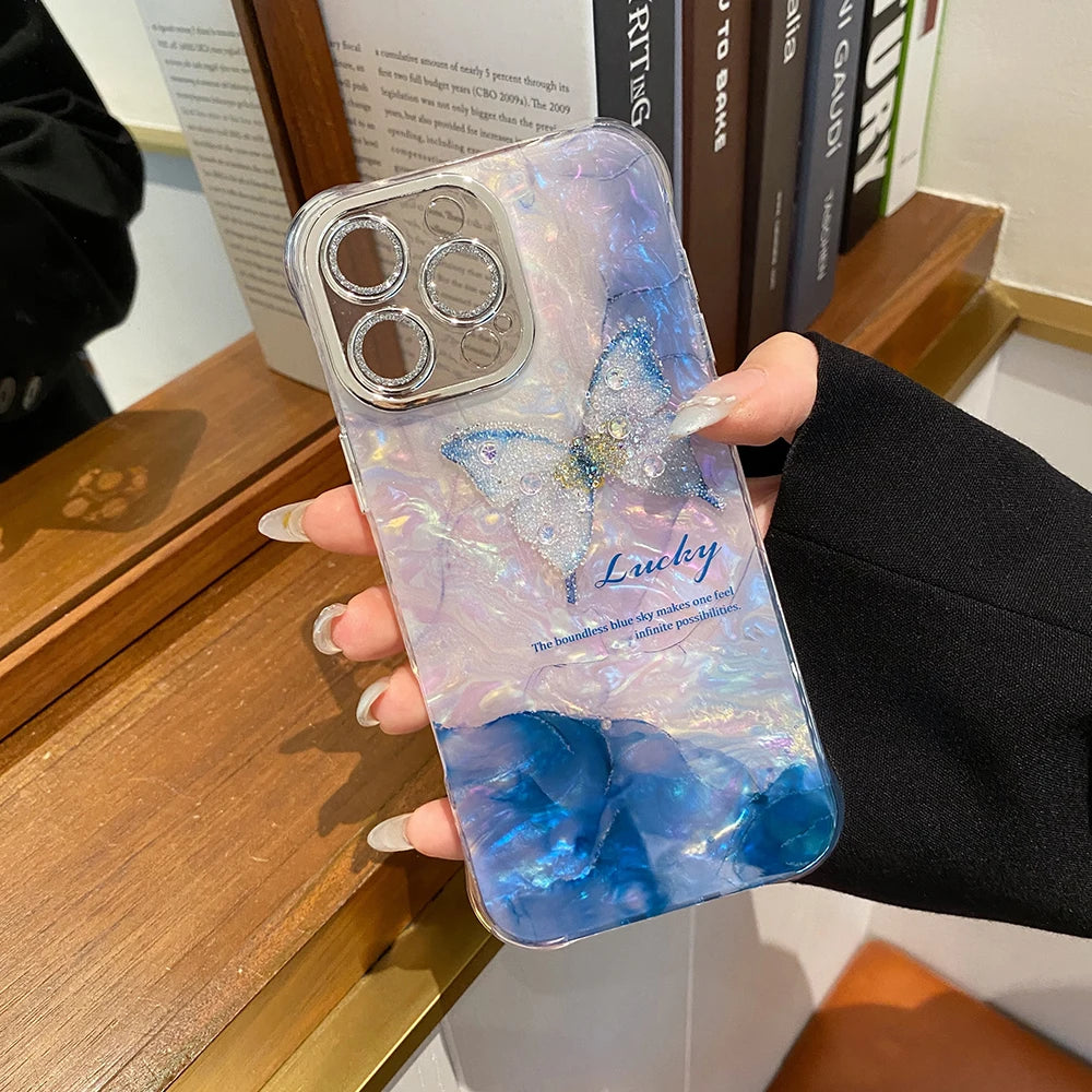 Luxury Butterfly Glitter Clear Conch Shell Phone Case