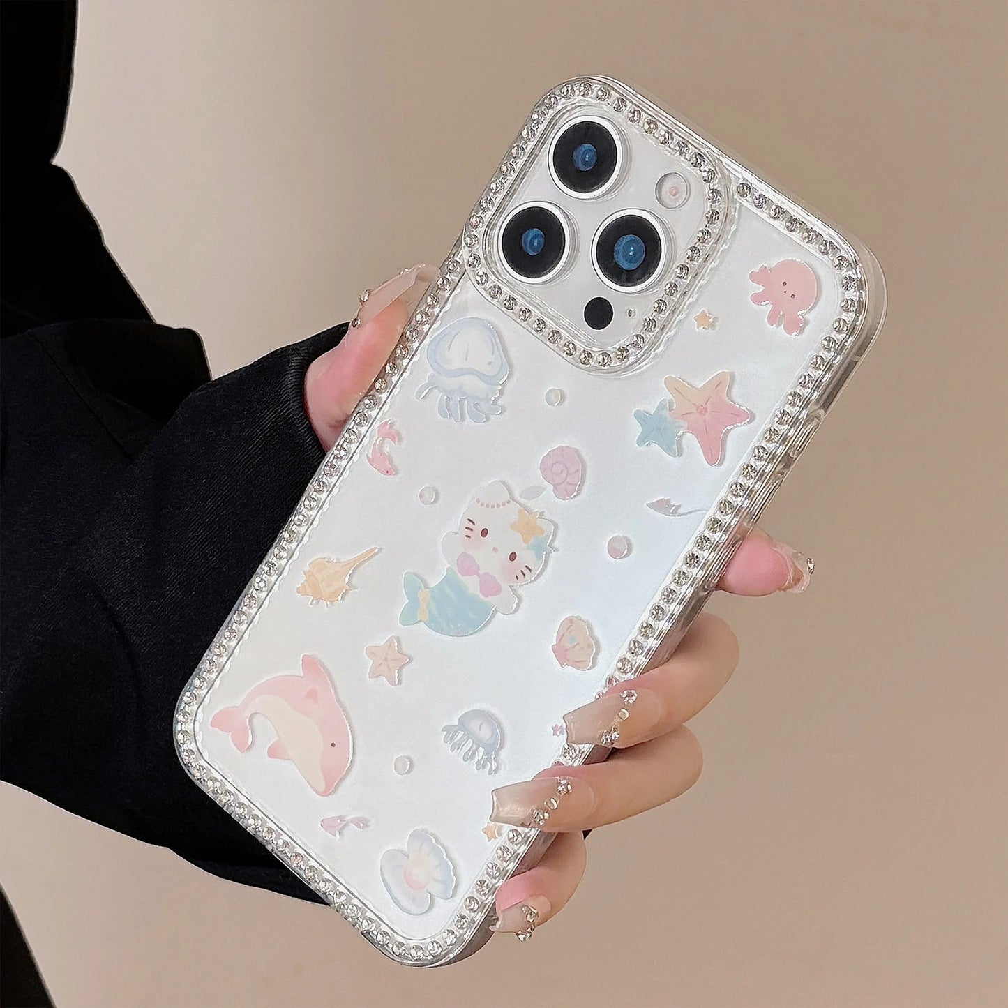 Summer Marine Mermaid Hello Kitty Glitter Bracket Phone Case For iPhone